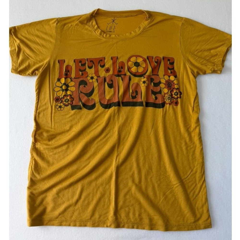 Life Clothing Co. "Let Love Rule" Graphic Tee – 70s Vibe – Yellow – Size Large
